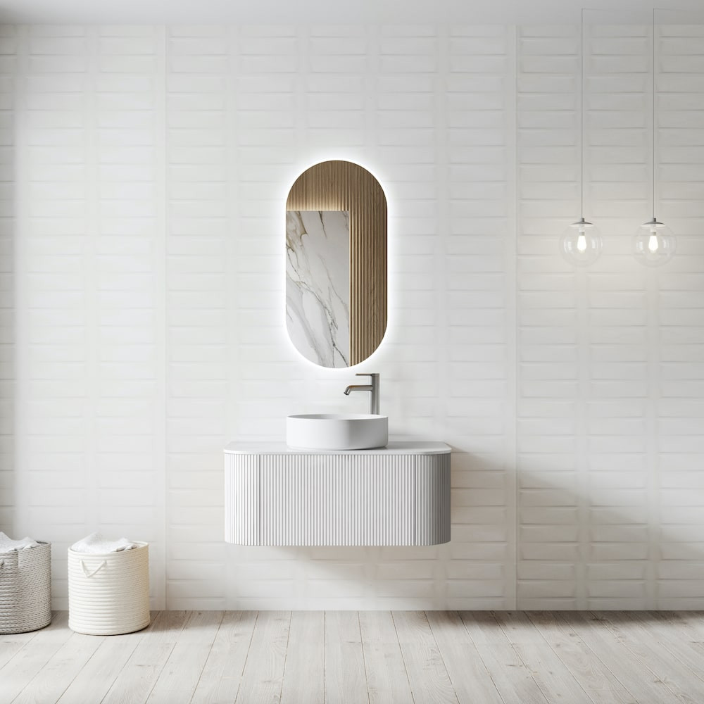 Bali Solid Wood Fluted White Vanity Without LED Mirror - 600mm / 750mm / 900mm