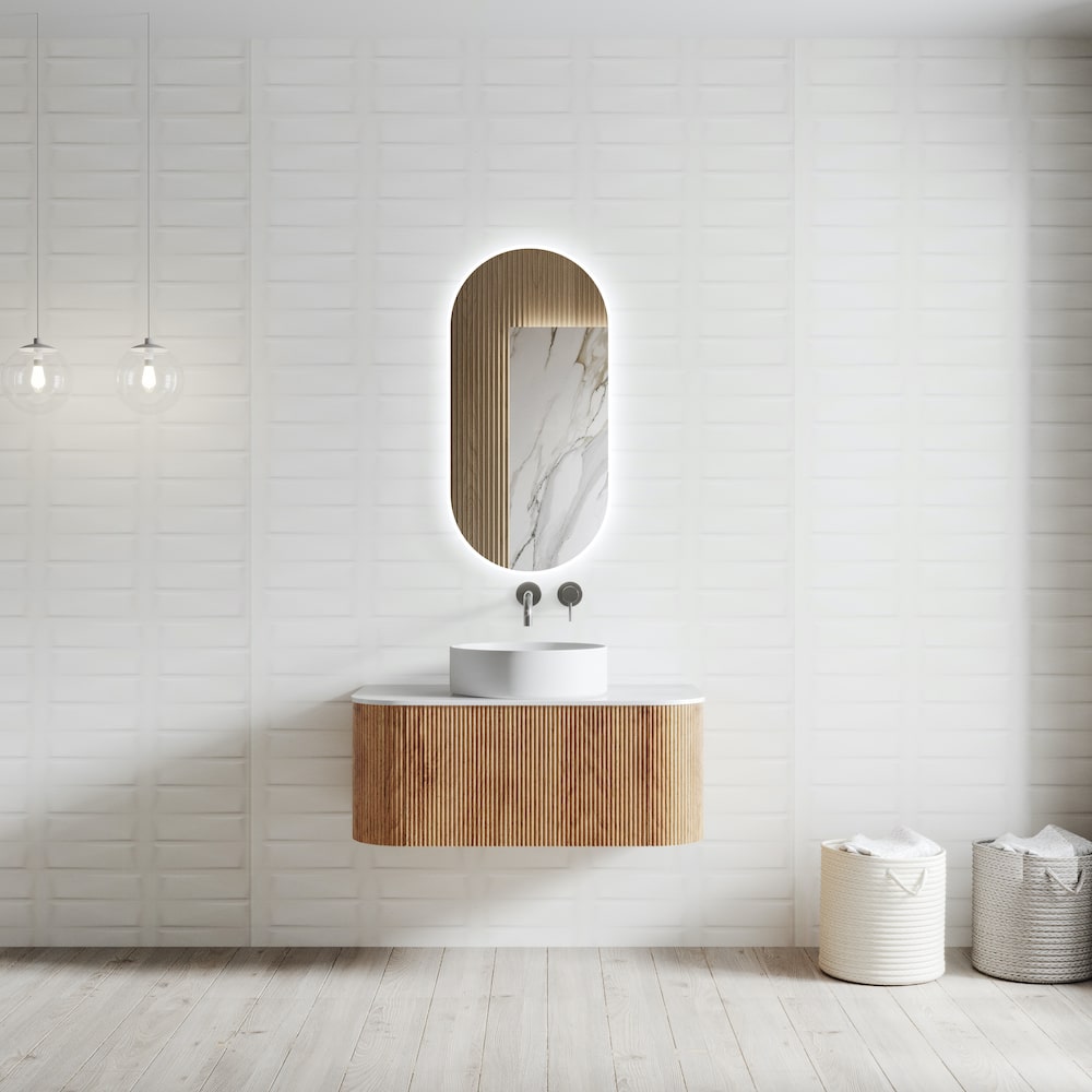 Bali Solid Wood Fluted Vanity With/ Without LED Mirror - 900mm