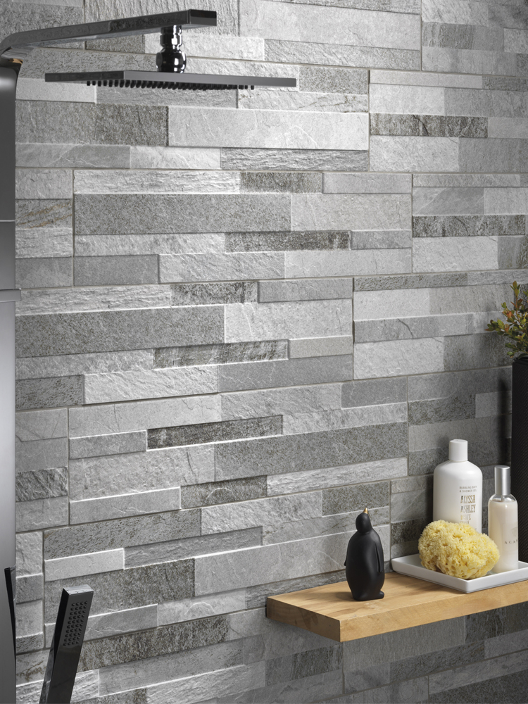 Grey Slate Split Face Effect Porcelain Wall Tile - 150x610mm