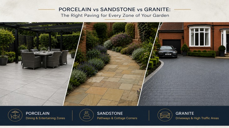 Porcelain vs Sandstone vs Granite The Right Paving for Every Zone of Your Garden