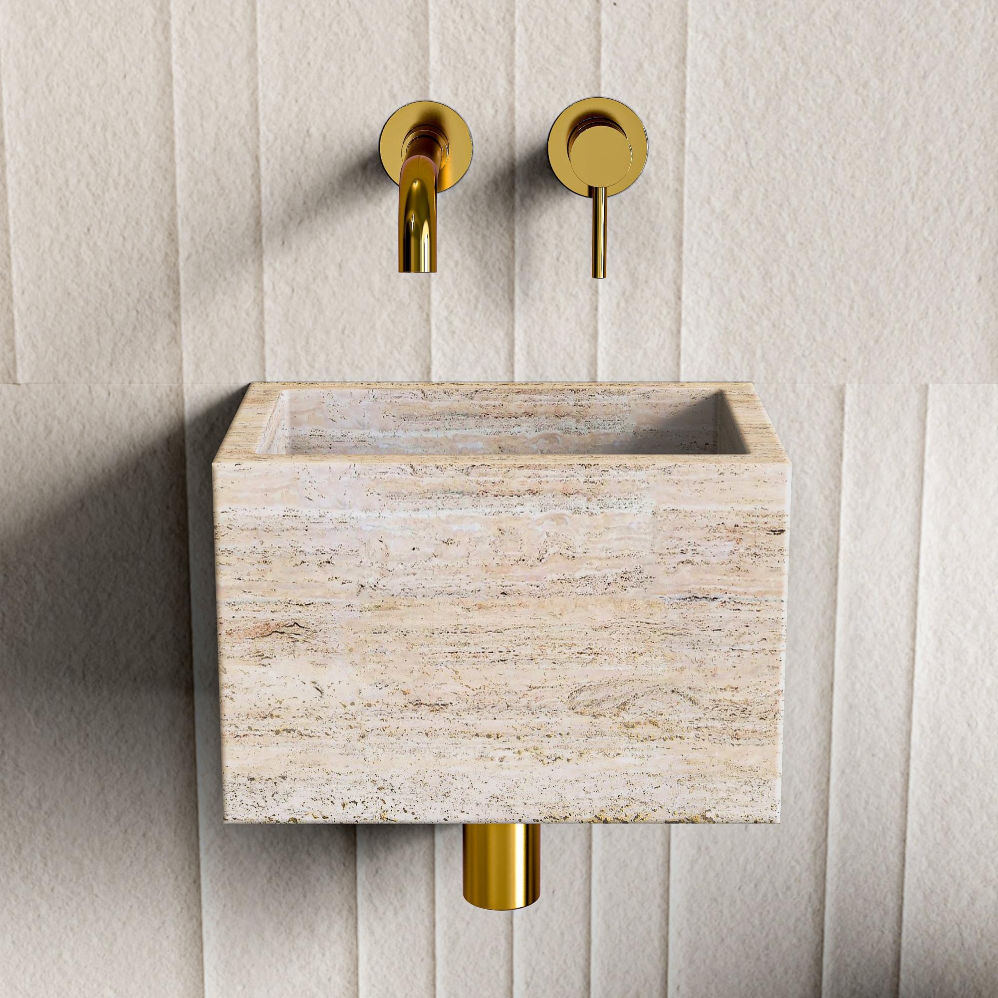 Beige Travertine Wall Hung Basin - 300mm Beige Travertine Wall Hung Basin - 300mm