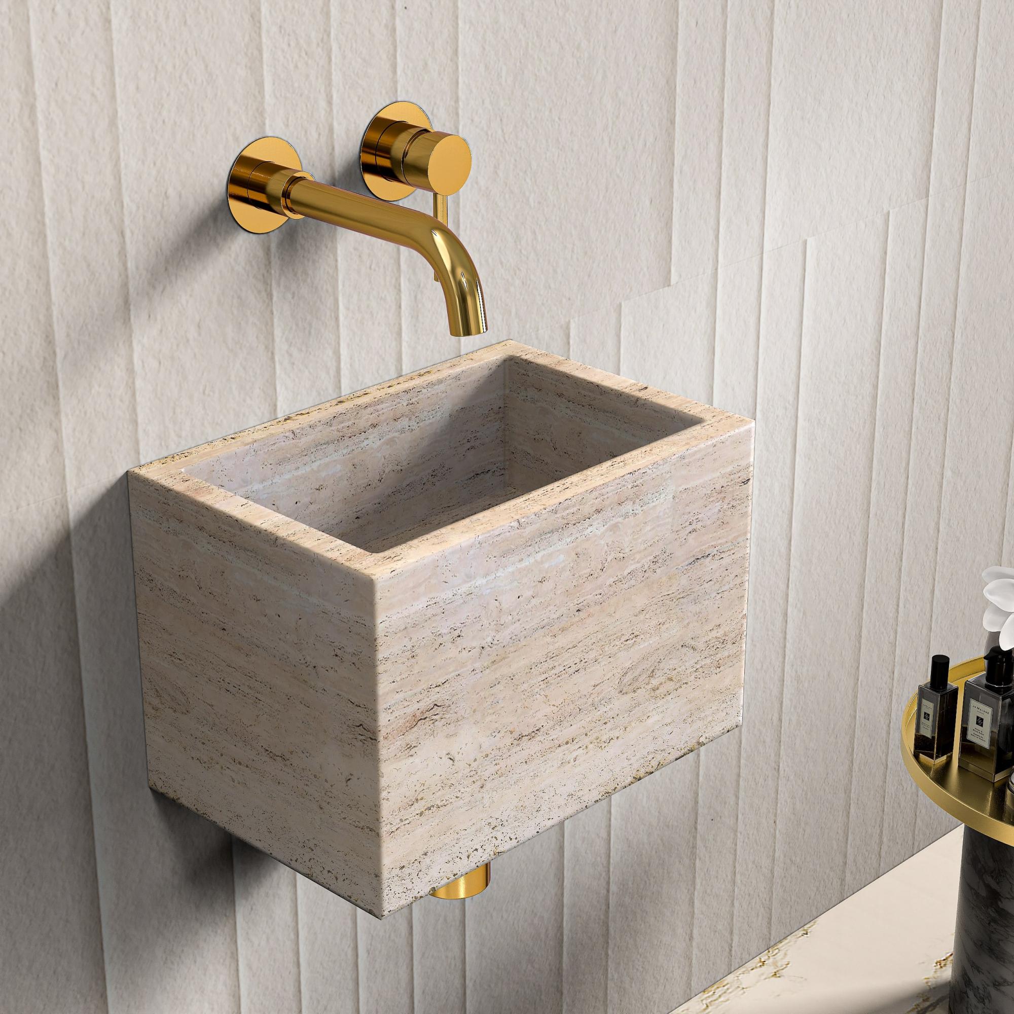 Beige Travertine Wall Hung Basin - 300mm Beige Travertine Wall Hung Basin - 300mm