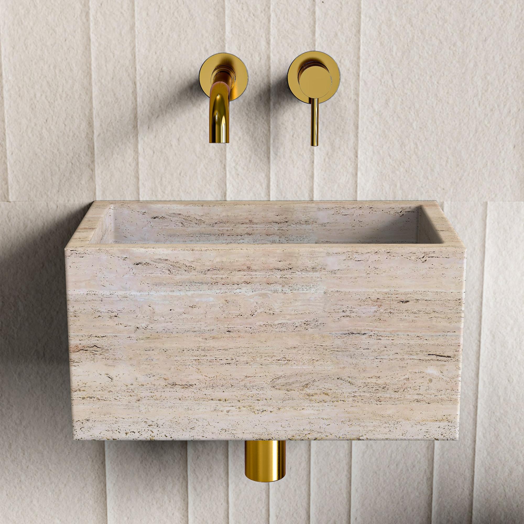 Beige Travertine Wall Hung Basin - 390mm Beige Travertine Wall Hung Basin - 390mm