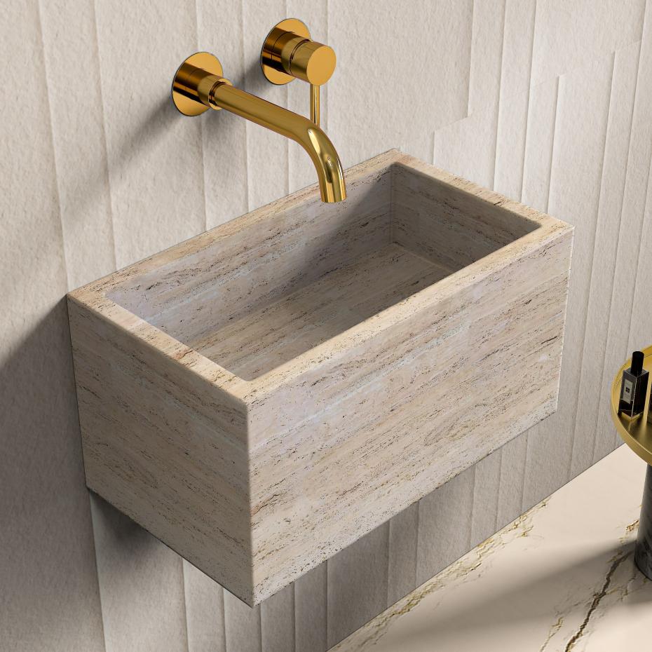 Beige Travertine Wall Hung Basin - 390mm