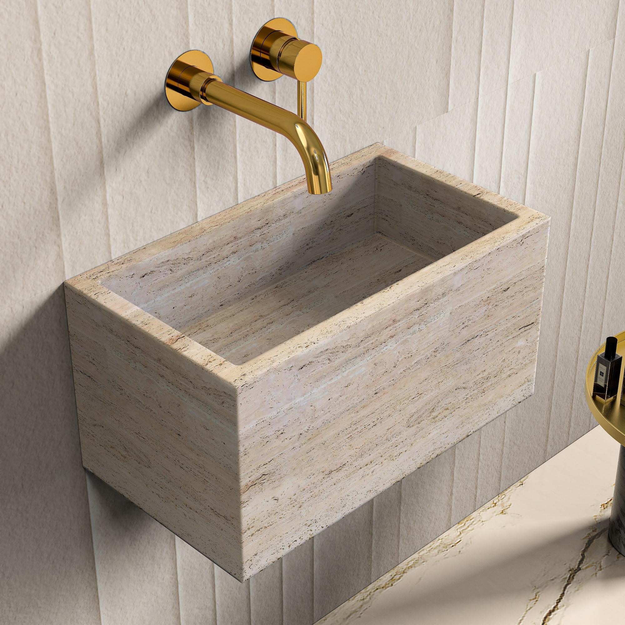 Beige Travertine Wall Hung Basin - 390mm Beige Travertine Wall Hung Basin - 390mm