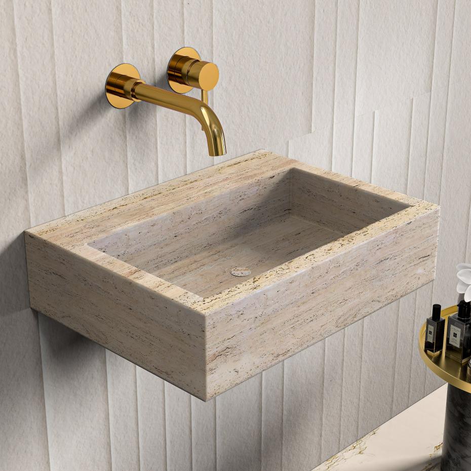 Beige Travertine Wall Hung Basin - 400mm
