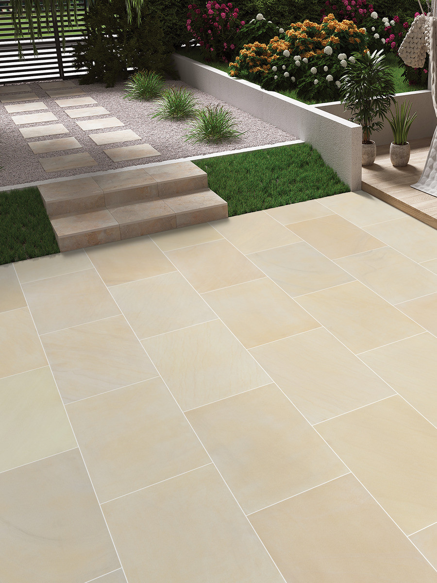 Beige Smooth Sandstone Outdoor Porcelain Paving Slabs 900x600x16mm