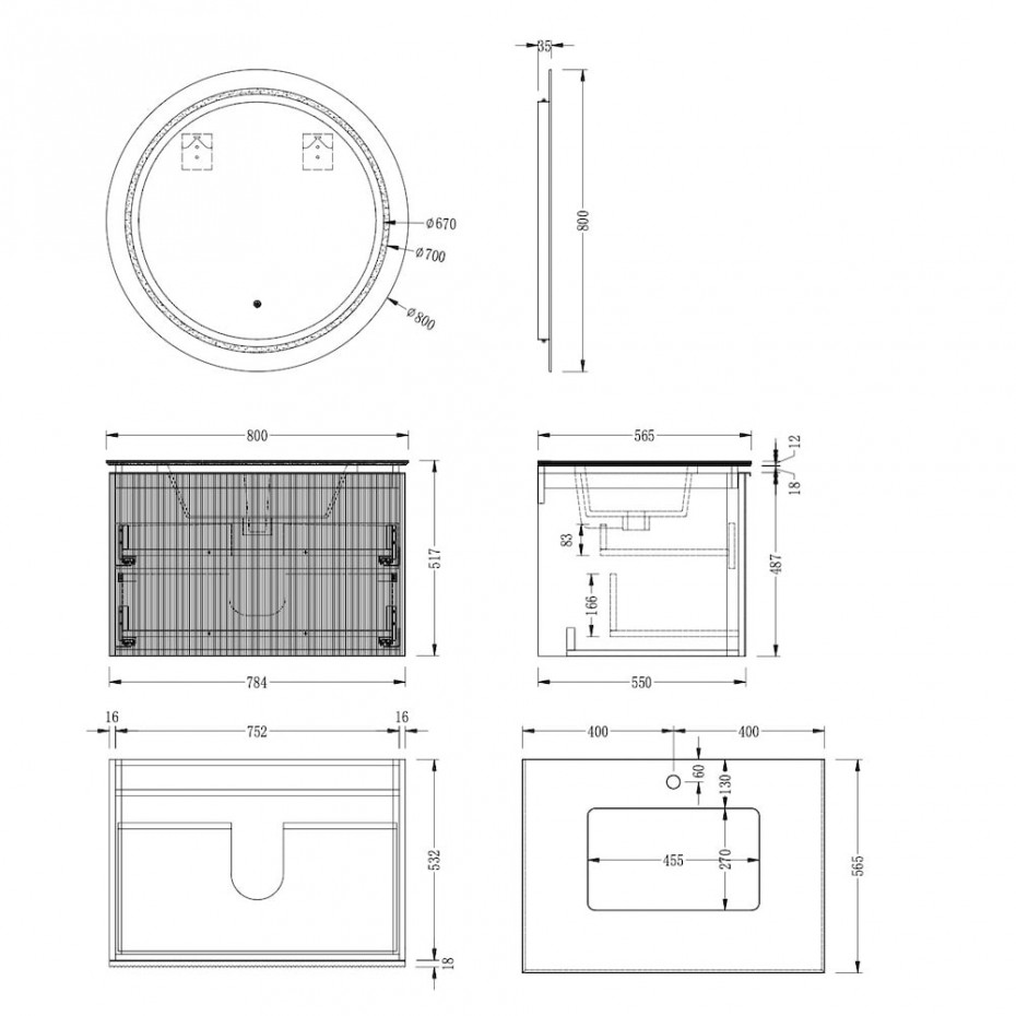 Florence Anthracite Fluted Vanity With Basin & Dual Inner Drawer - 800mm