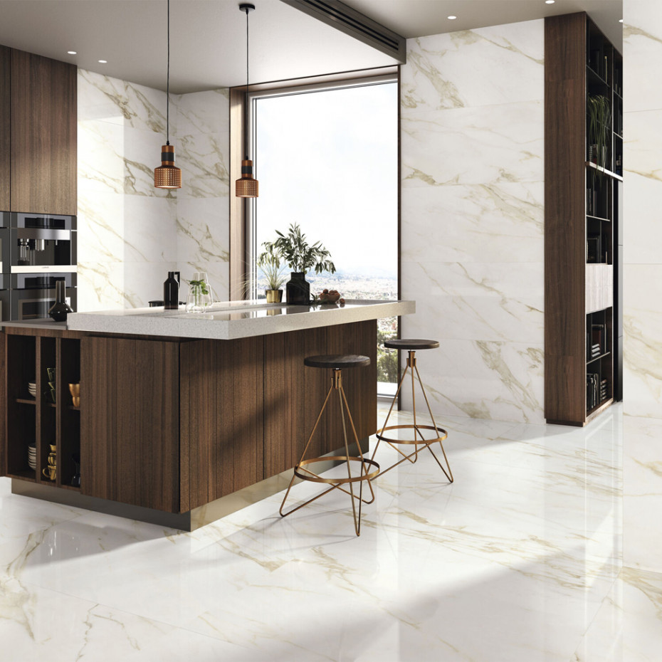 Adagio Gold Marble Gloss Porcelain Tile - 1200x600mm