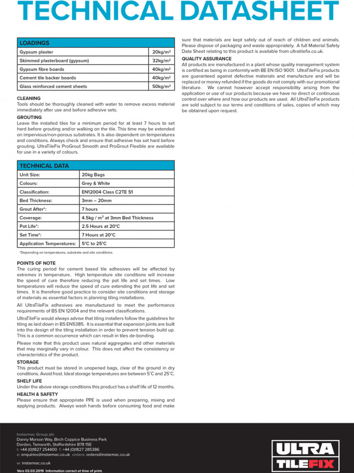Ultra Tile Fix ProGrip FX Fibre Reinforced Semi-Rapid Flexible S1 Adhesive Grey 20kg