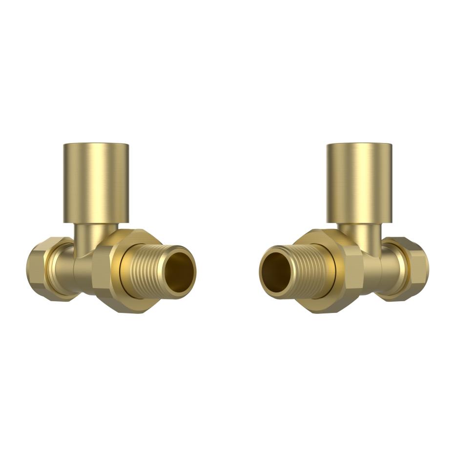Brushed Brass Straight Radiator Valves (Pair) - 15mm