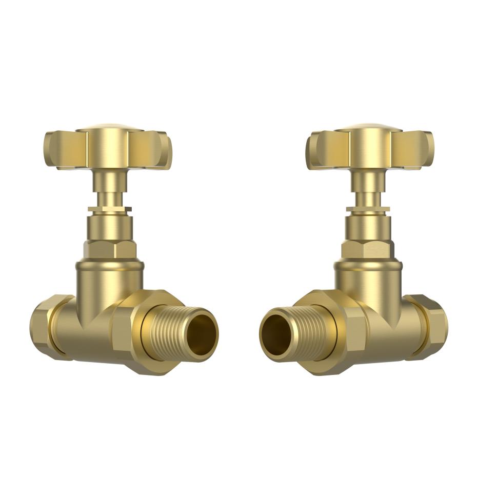 Brushed Brass Traditional Radiator Valves (Pair) - 15mm