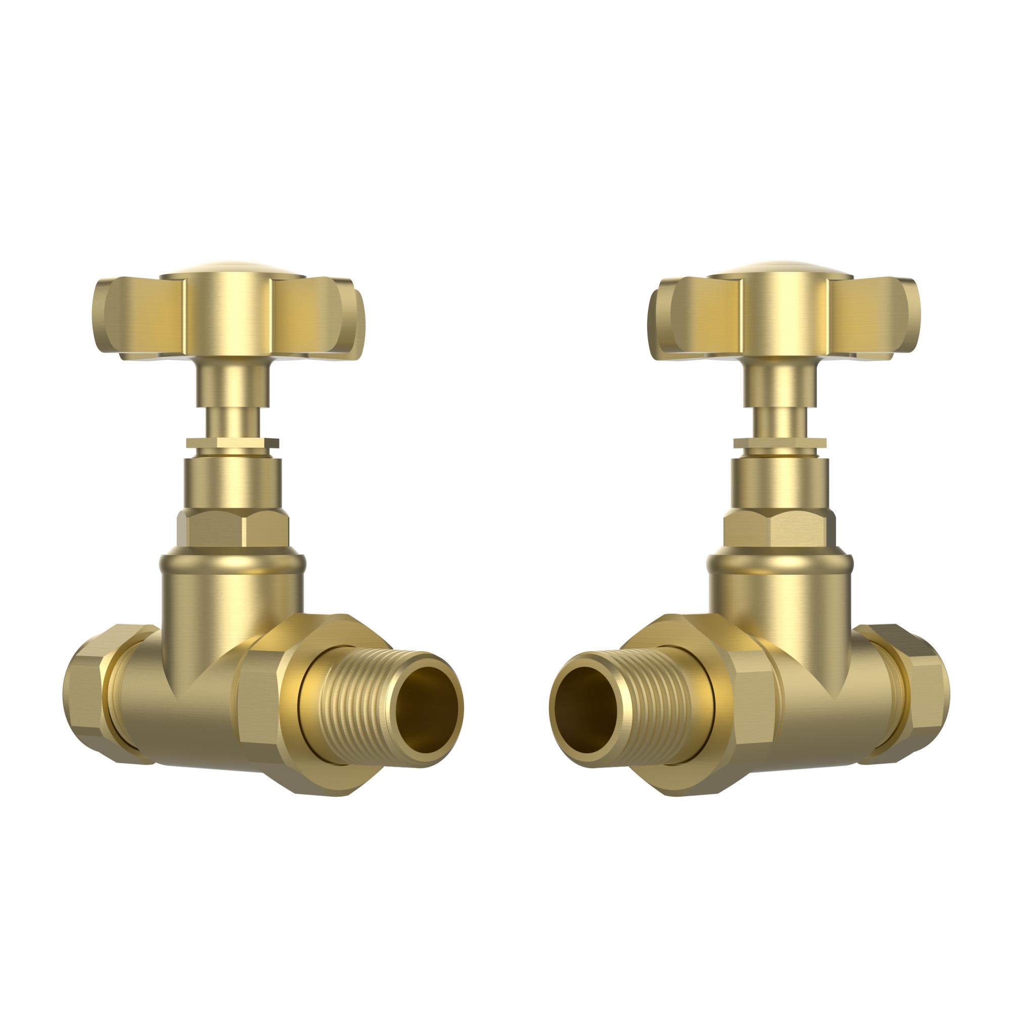 Brushed Brass Traditional Radiator Valves (Pair) - 15mm Brushed Brass Traditional Radiator Valves (Pair) - 15mm