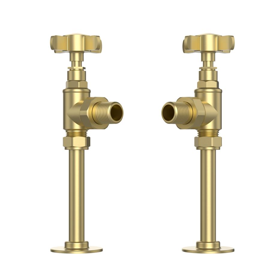 Brushed Brass Angled Traditional Radiator Valves (Pair) - 15mm