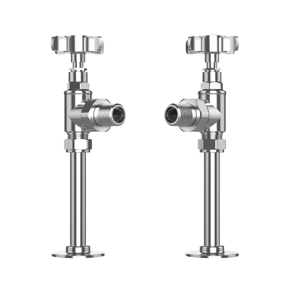 Polished Chrome Angled Traditional Radiator Valves (Pair) - 15mm