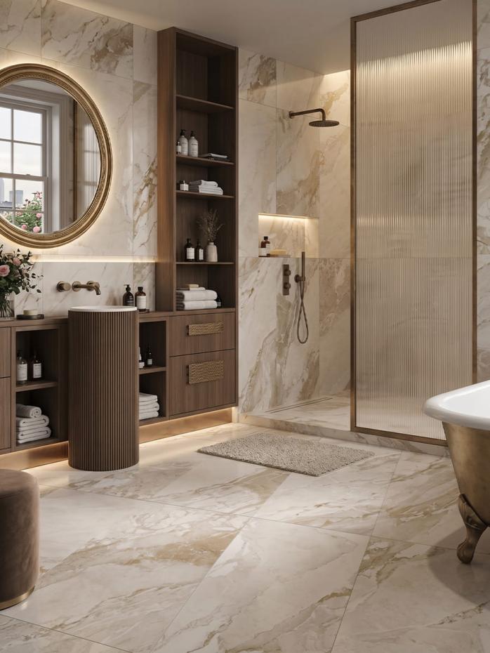 Almond Breccia Italian Matt Porcelain Tile - 1200x600mm