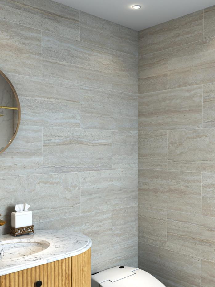 Almond Travertine Effect Premium Porcelain Tile - 600x300mm