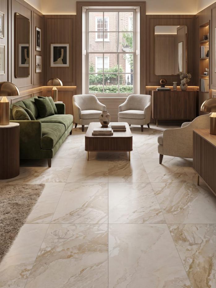 Almond Breccia Italian Matt Porcelain Tile - 1200x600mm