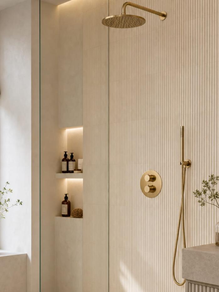 Amalfi Brush Gold Thermostatic Shower with Hand Held Shower Head