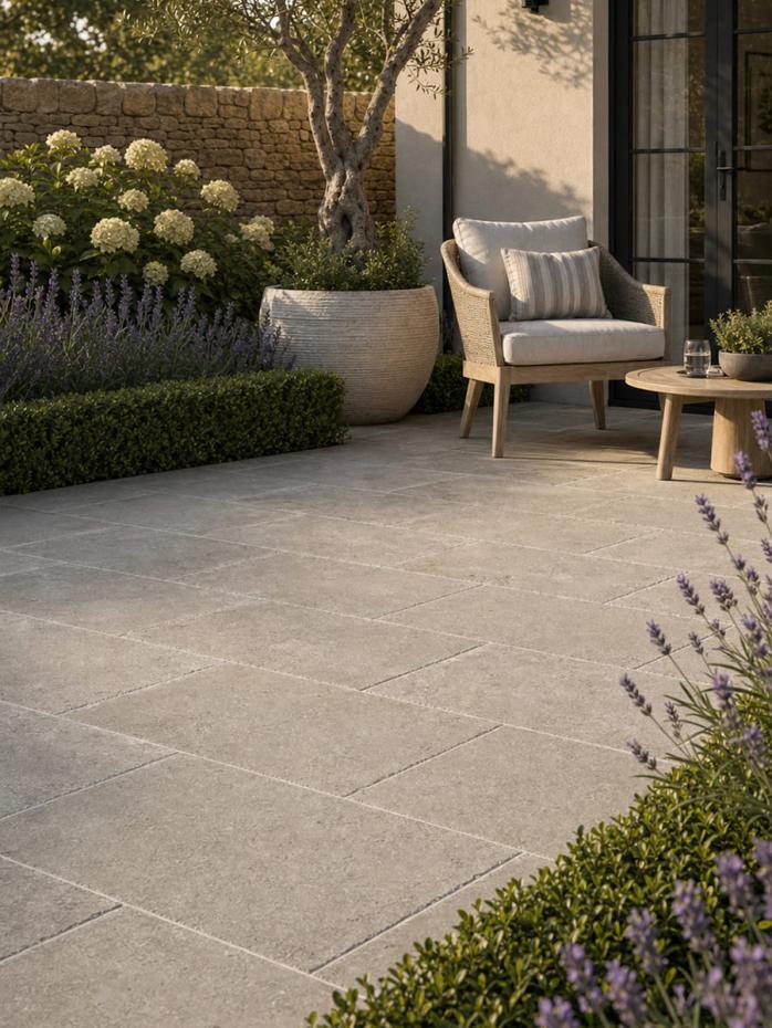 Amalfi Grey Antique Chiselled Edge Porcelain Paving Slabs - 900x600x20mm