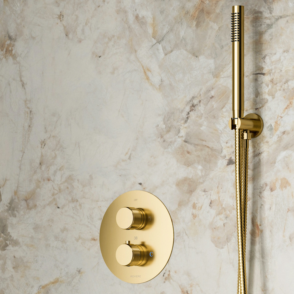 Amalfi Brush Gold Thermostatic Shower with Hand Held Shower Head