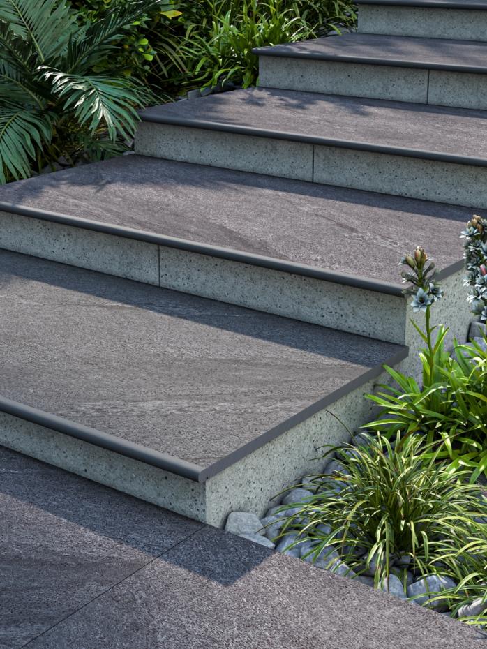 Anthracite Porcelain Bullnose Tiles - 900x300x20mm