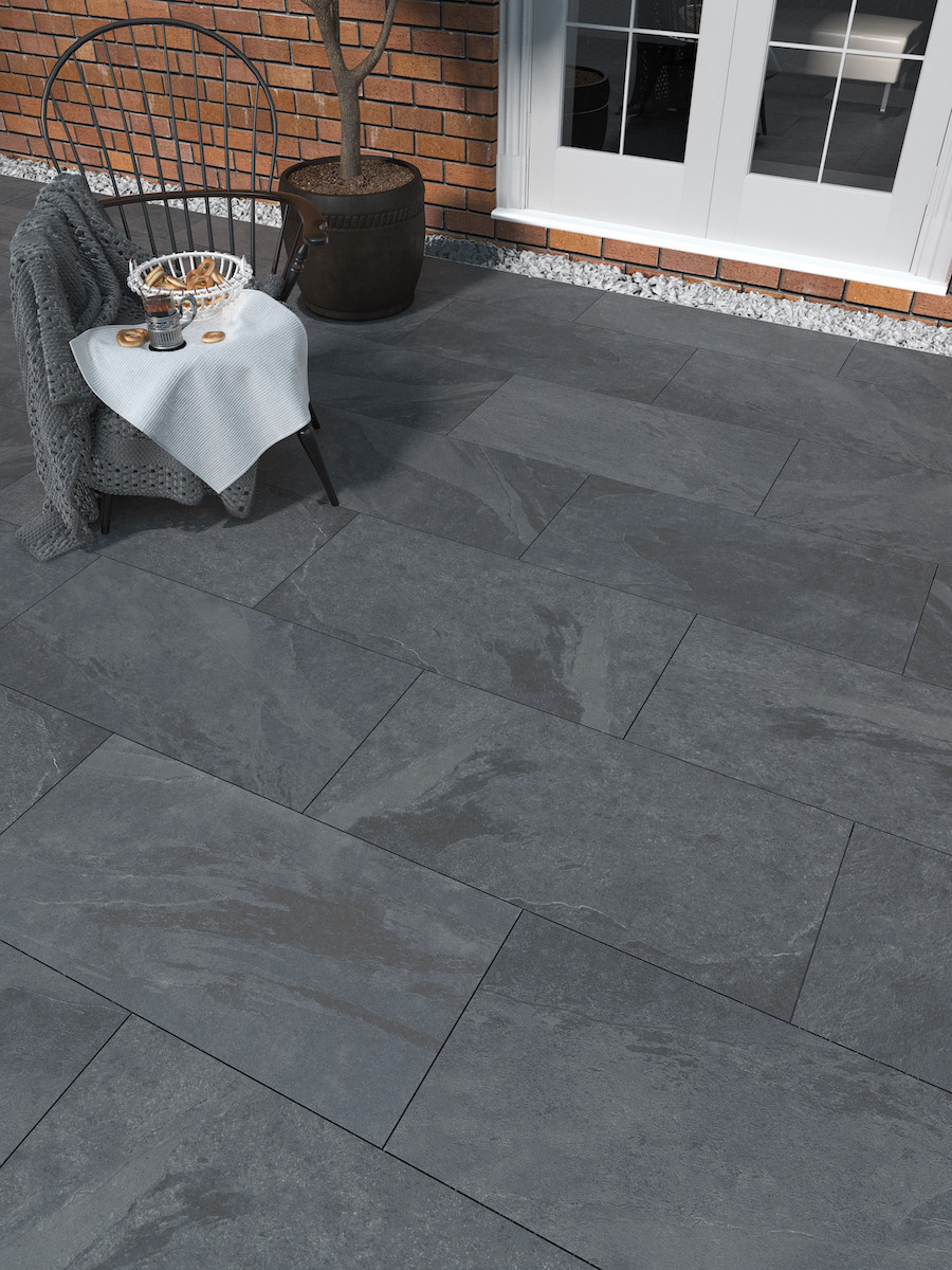 Victoria Anthracite Outdoor Porcelain Paving Slabs - 900x600mm