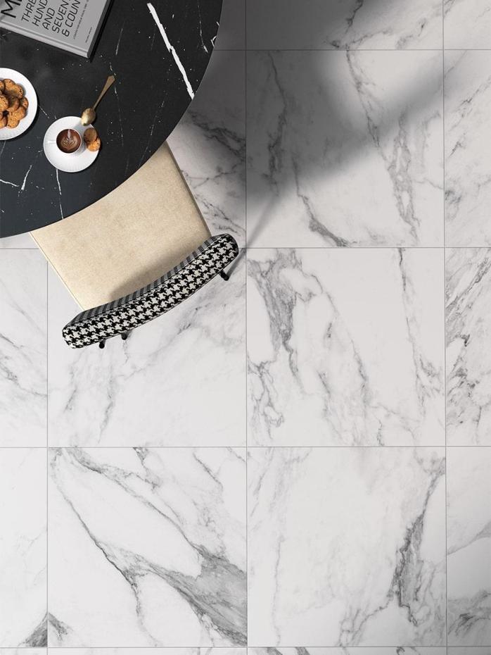 Canova Arabescato White Marble Effect Porcelain Tile 600x600mm