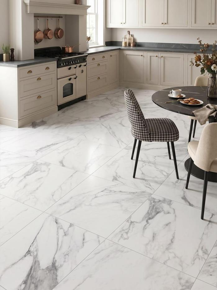 Canova Arabescato White Marble Effect Porcelain Tile 600x600mm