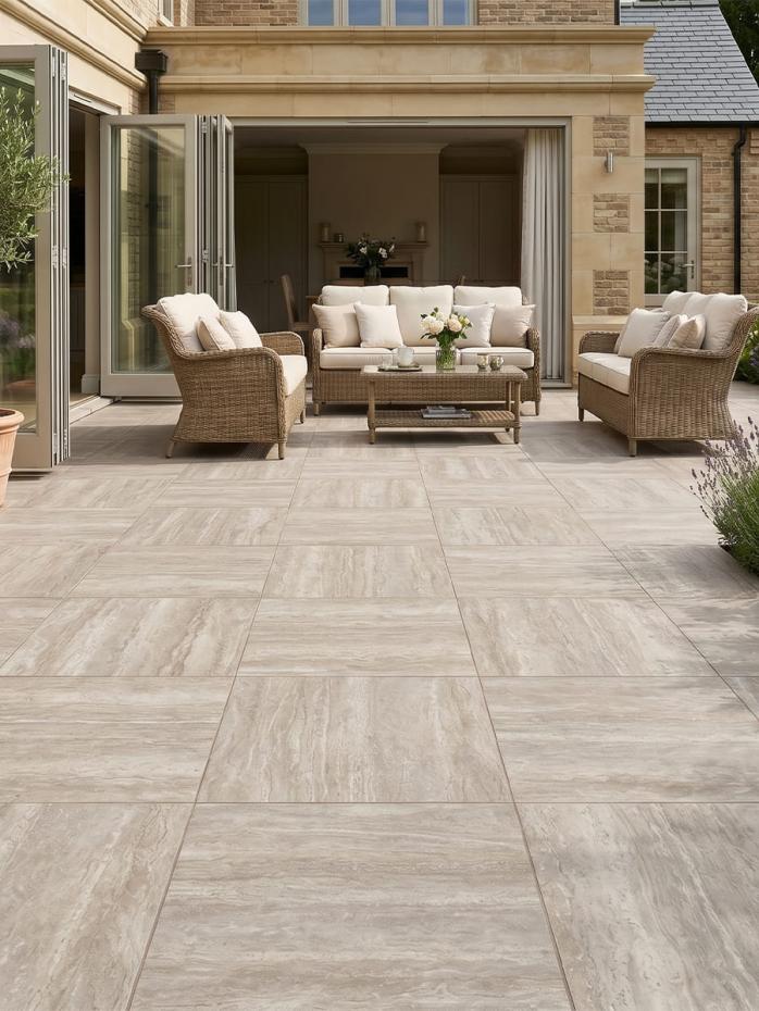 Arte Mocha Travertine Effect Outdoor Porcelain - 1000x1000x20mm