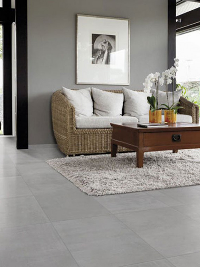 Grey wall store tiles living room