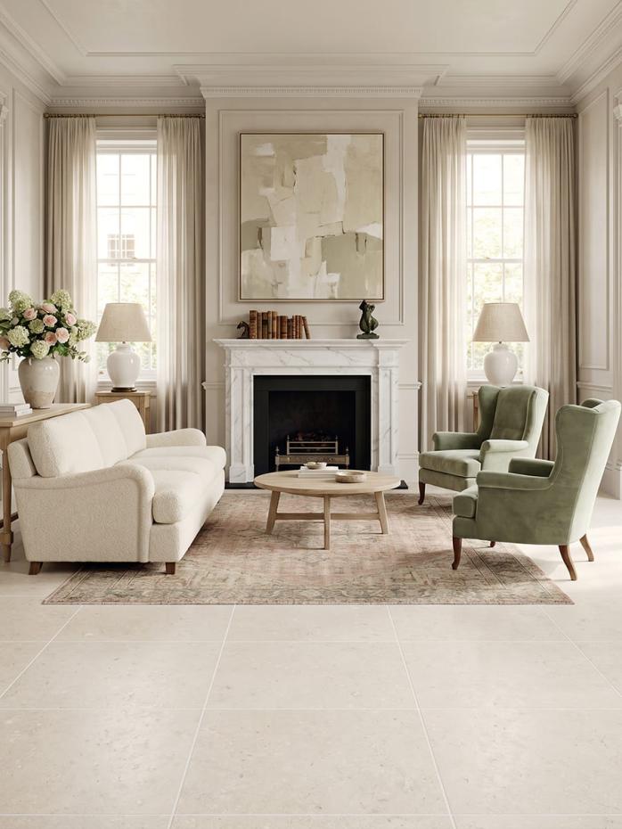 Amalfi Avorio Limestone Effect Porcelain Tile - 800x800m