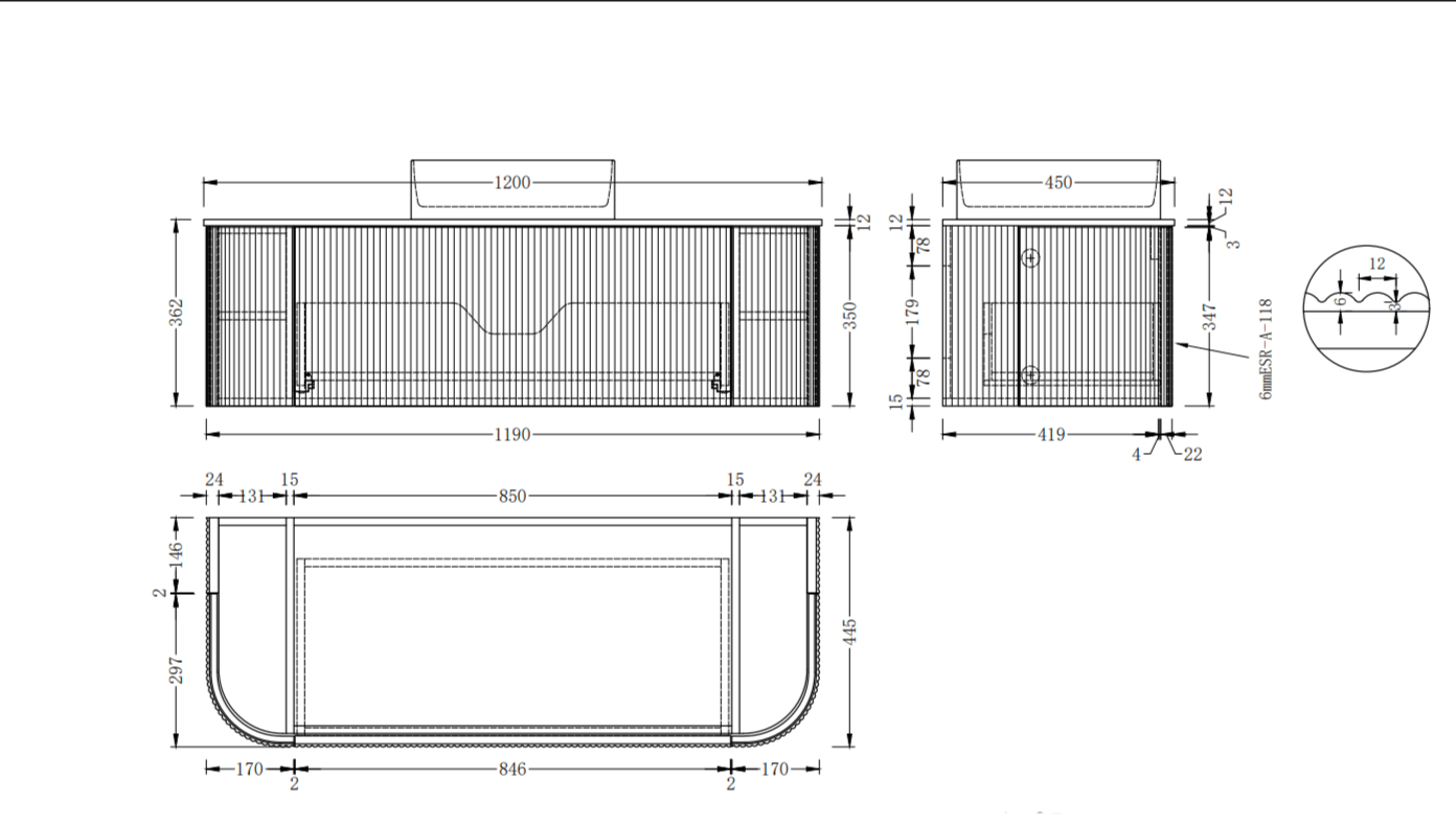 Bali Solid Wood Fluted Vanity With Side Racks - 1200mm