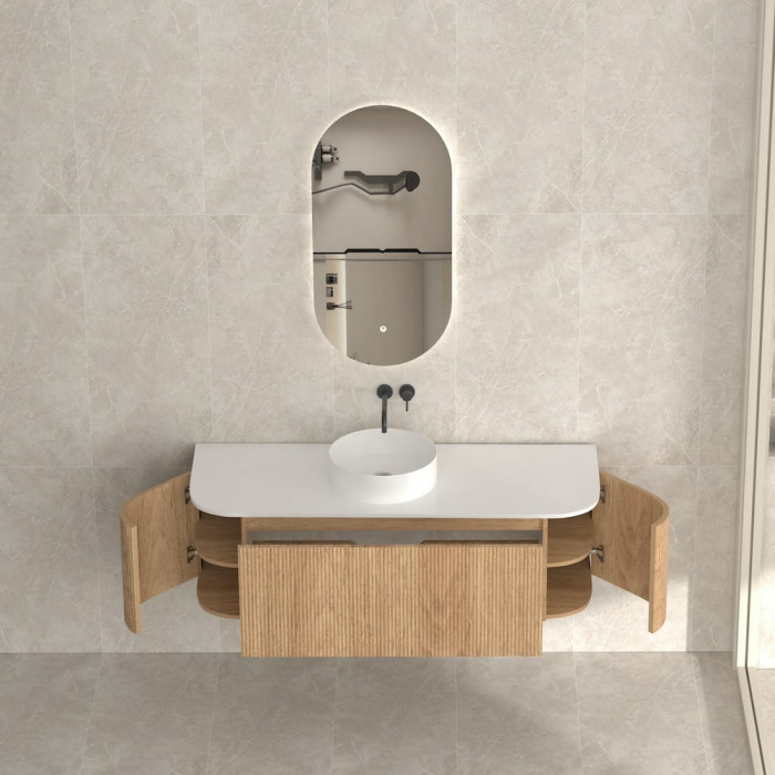 Bali Solid Wood Fluted Vanity With Side Racks - 1200mm