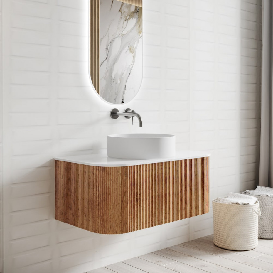 Bali Solid Wood Fluted Vanity With Side Racks - 750mm