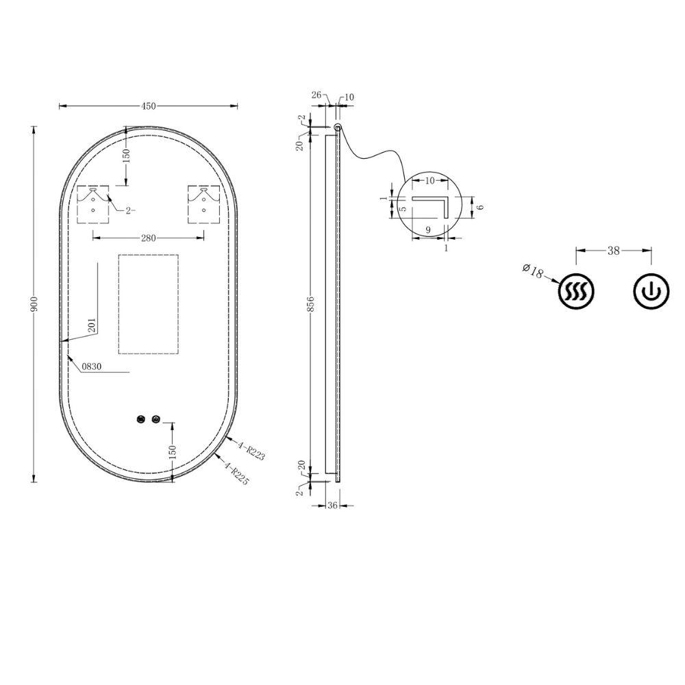 Bali Golden Frame LED Capsule Mirror With Defogger