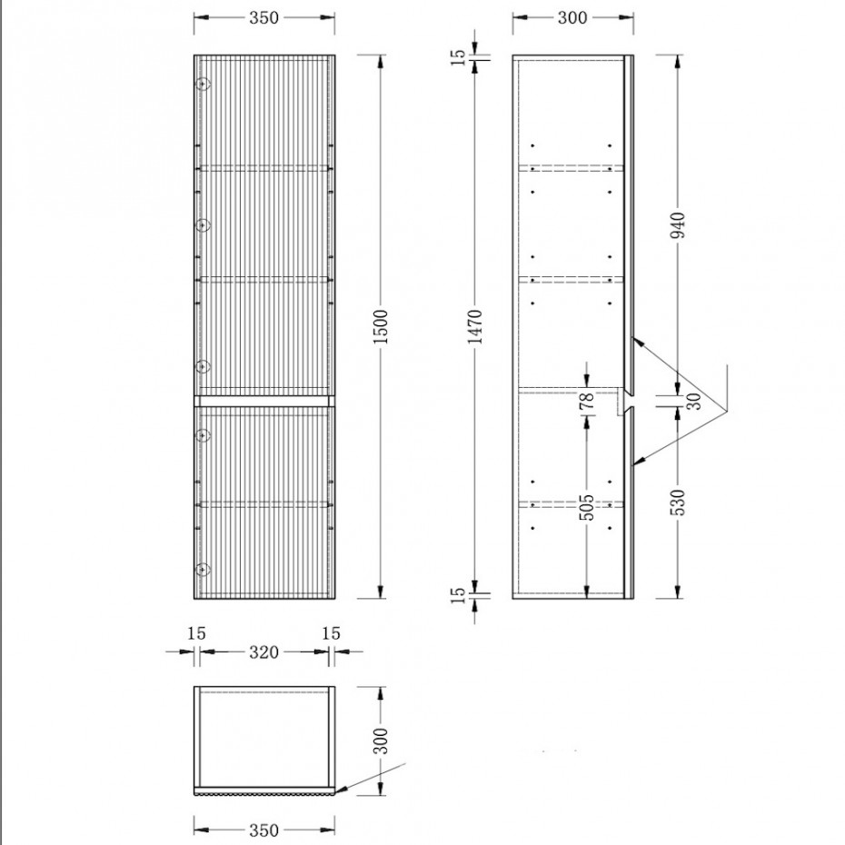 Bali Solid Wood Fluted Bathroom Side Cabinet