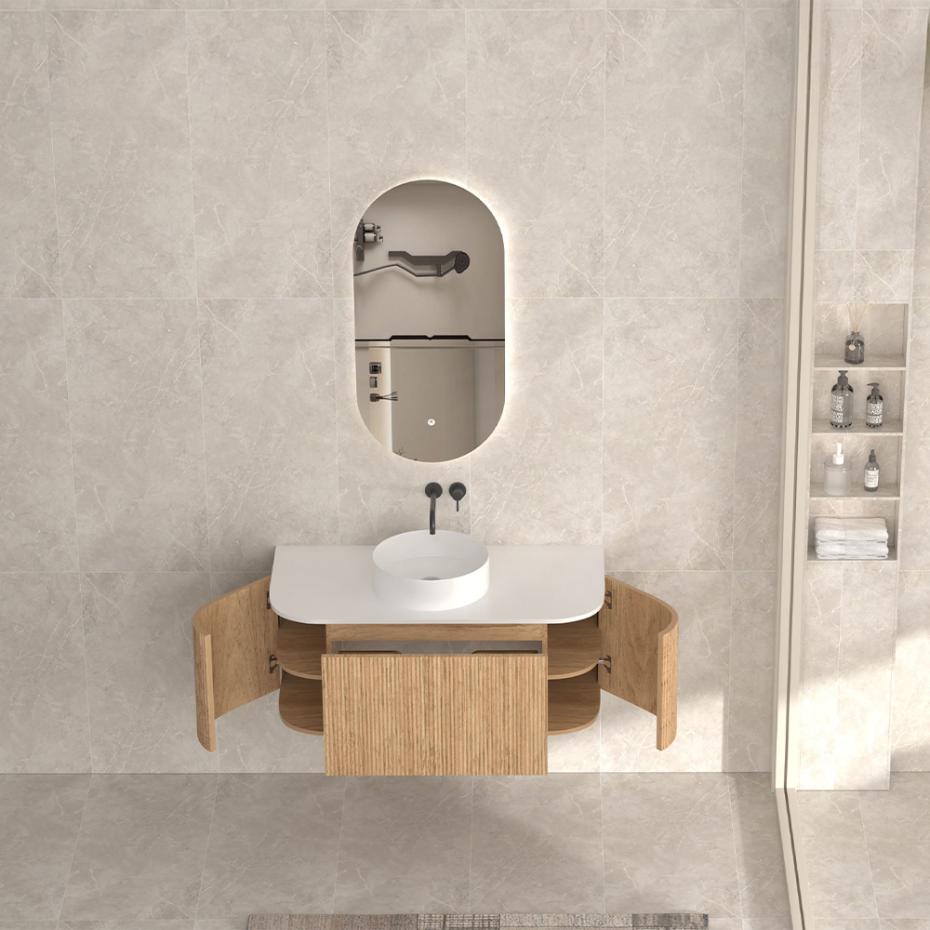 Bali Solid Wood Fluted Vanity With Side Racks - 750mm