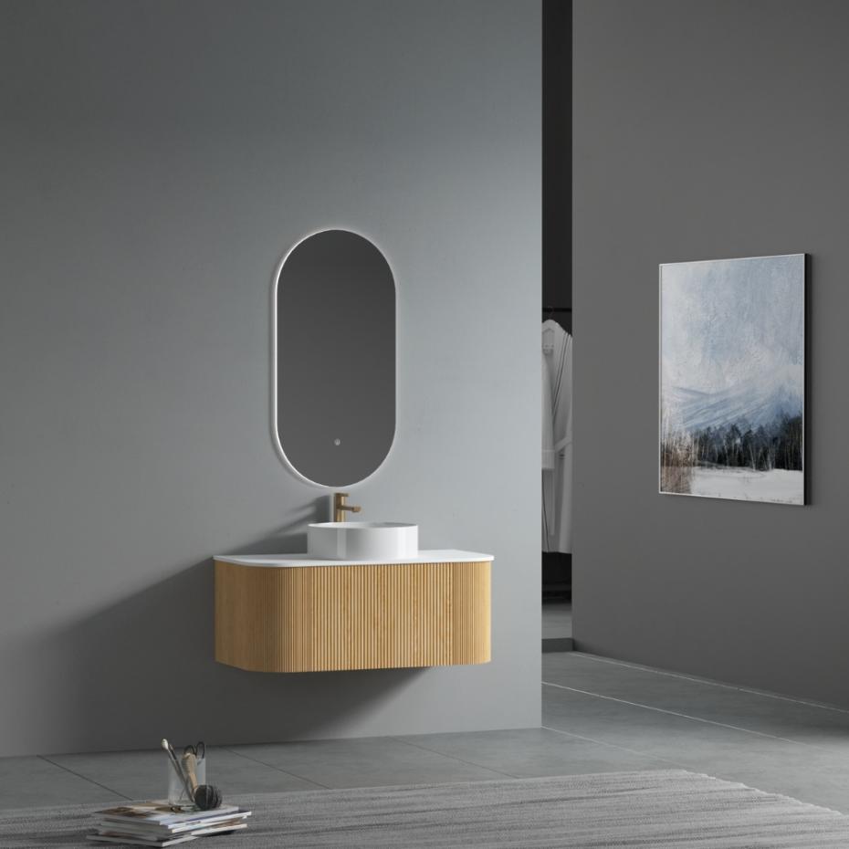 Bali Solid Wood Fluted Vanity with Drawer & Side Racks - 900mm