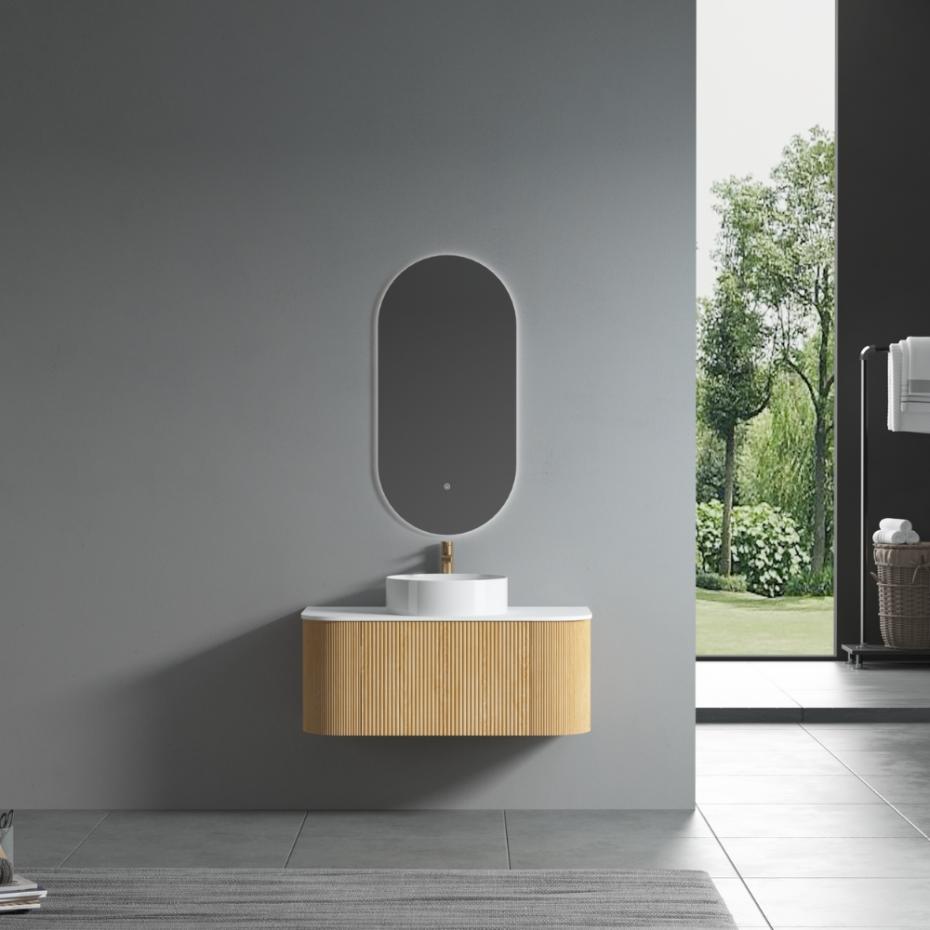 Bali Solid Wood Fluted Vanity with Drawer & Side Racks - 900mm