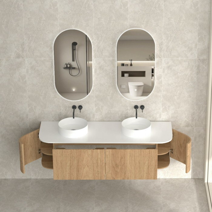 Bali Solid Wood Fluted Double Bathroom Vanity With Side Racks - 1400mm