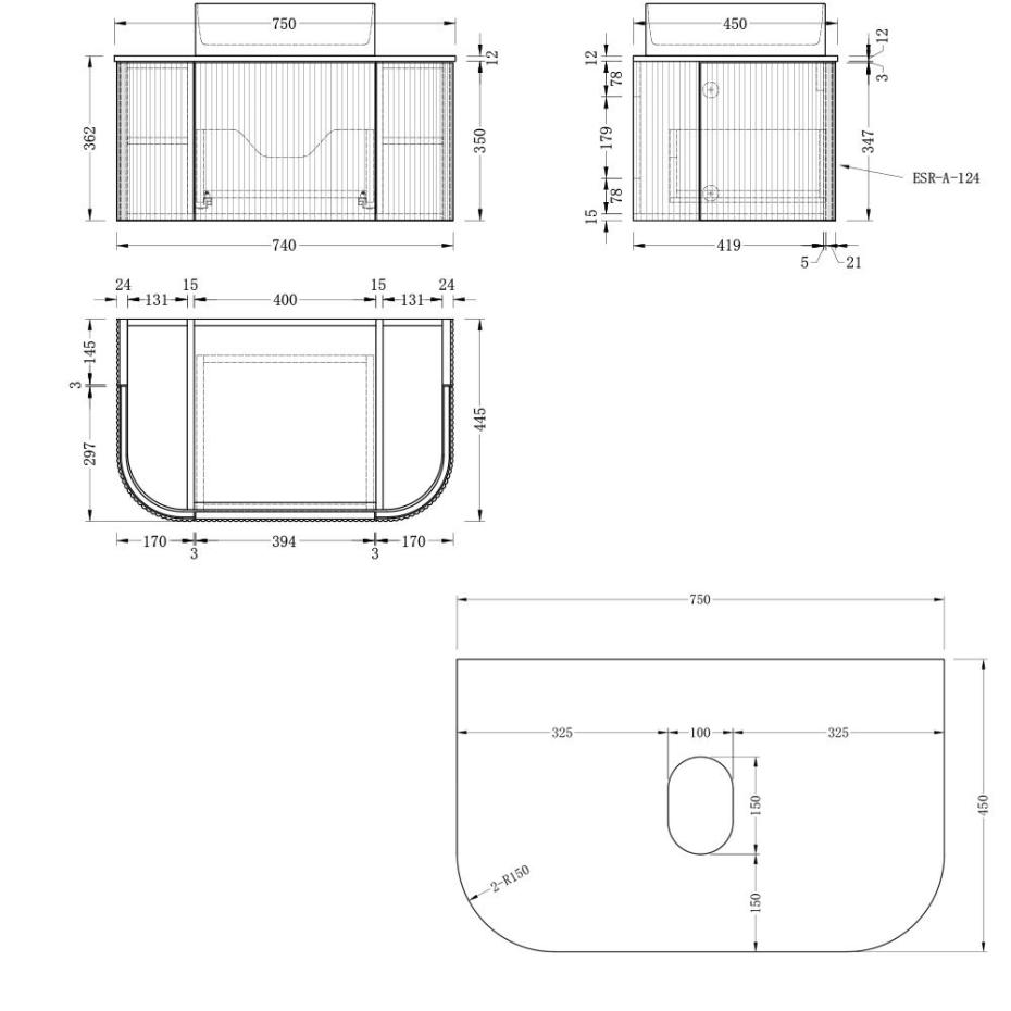 Bali Matt Black Vanity With Side Racks - 750mm