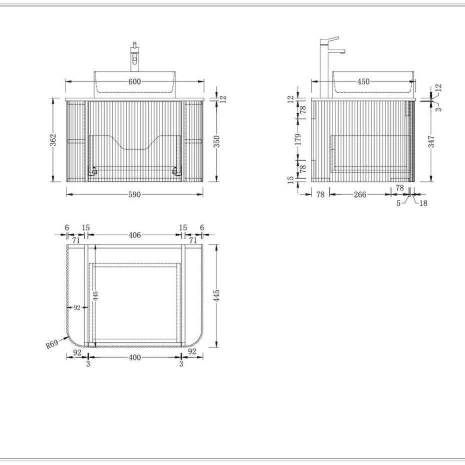 Bali Matt Black Vanity - 600mm
