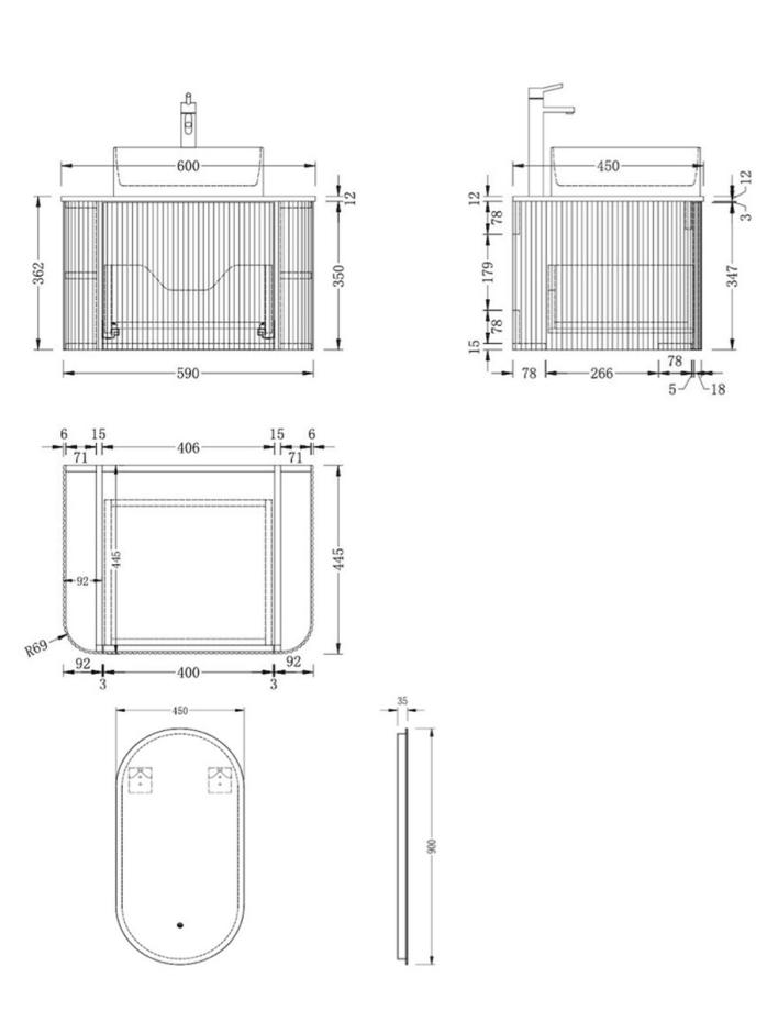 Bali Solid Wood Fluted White Vanity - 600mm