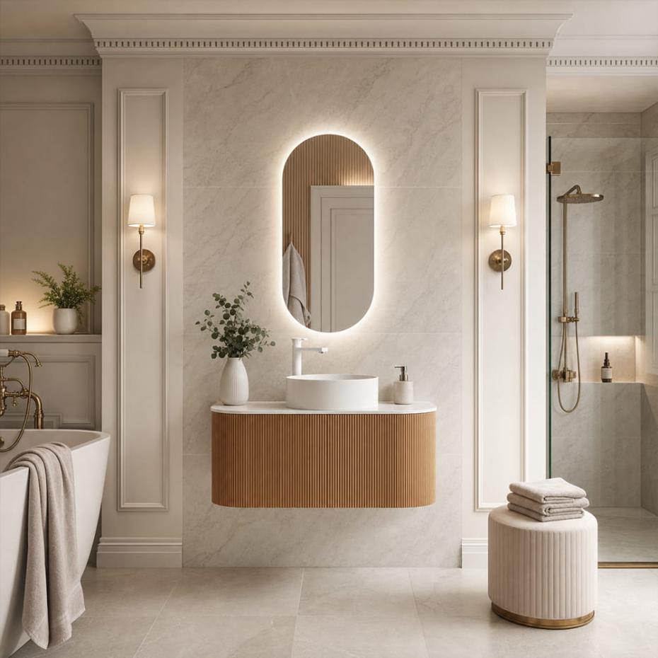 Bali Solid Wood Fluted Vanity With Side Racks - 1200mm
