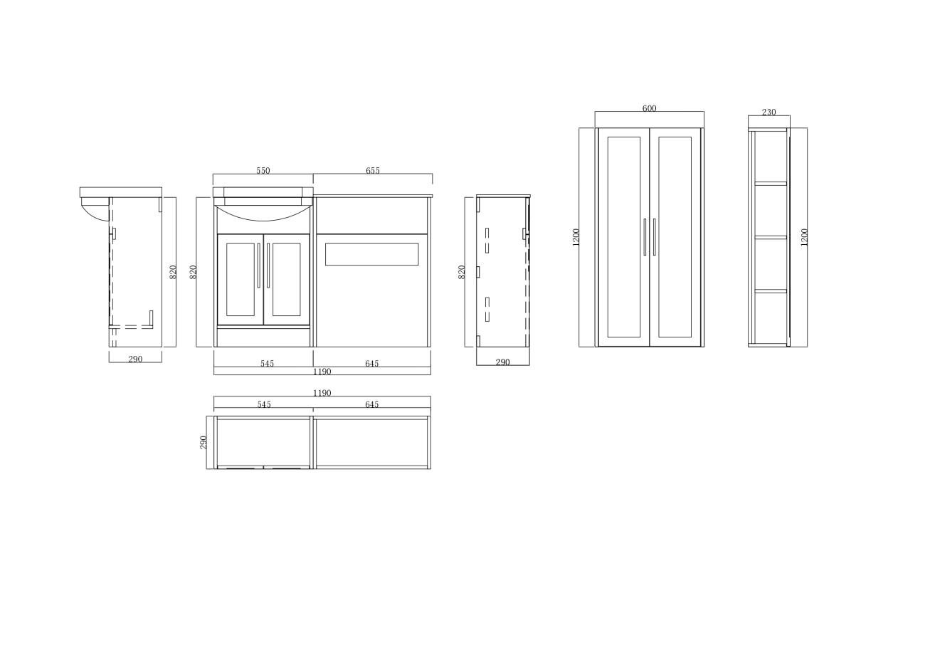 Imperial Sage Green Complete Freestanding Vanity Unit Set With Side Cabinet- 1200mm