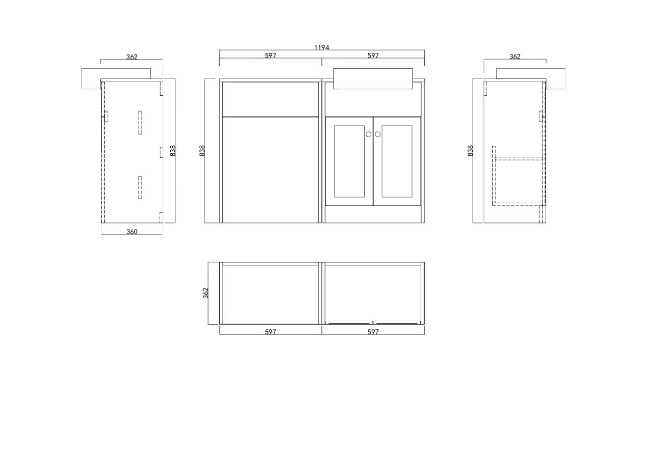 Manor Light Beige Combination Bathroom Suite - Vanity Unit with WC unit & Toilet - 1200mm