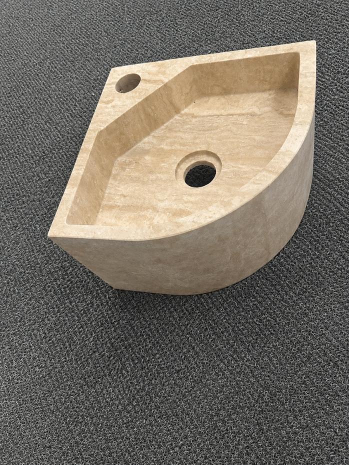 Beige Natural Travertine Corner Basin - 300mm