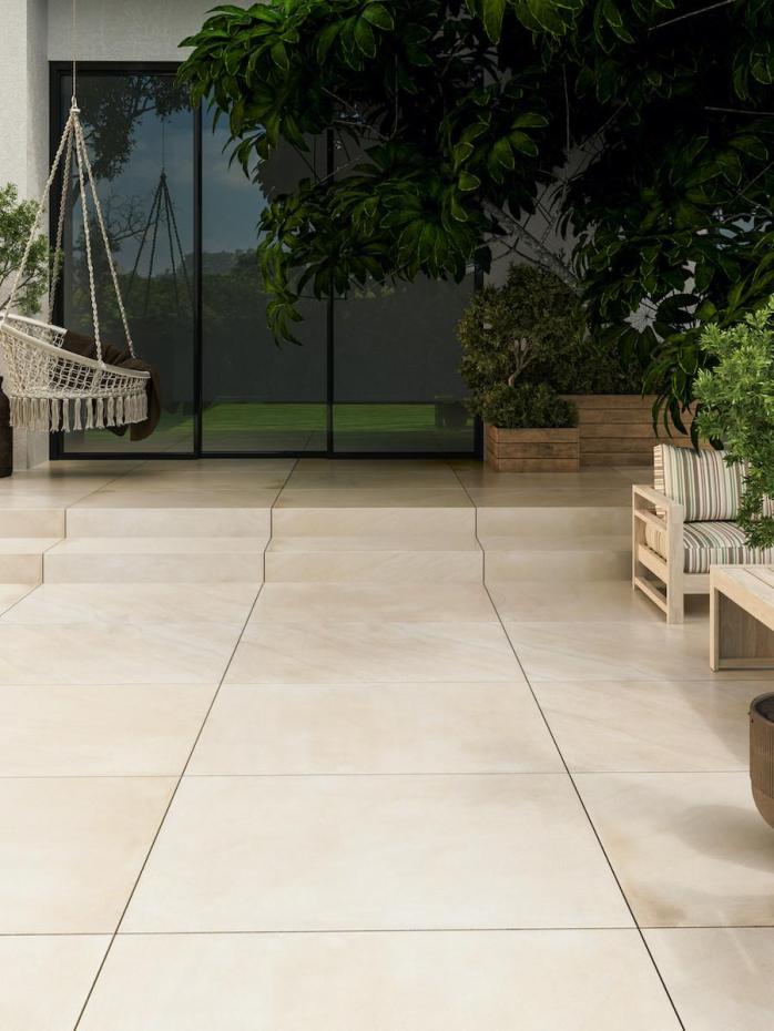 Beige Smooth Sandstone Effect Outdoor Porcelain Paving Slabs - 900x600x20mm
