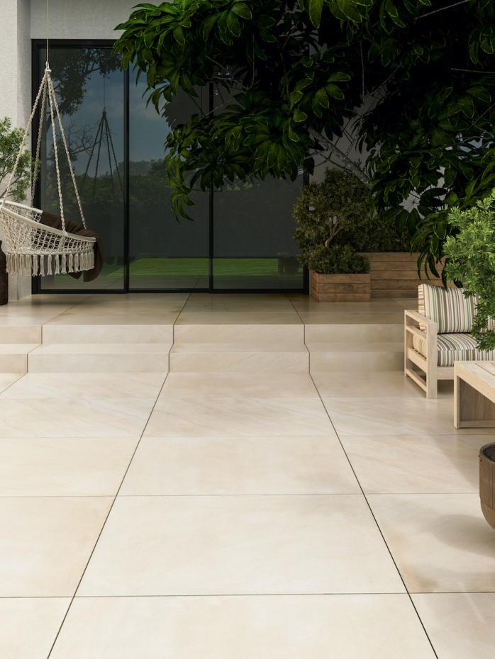 Beige Smooth Sandstone Effect Outdoor Porcelain Paving Slabs - 900x600x20mm